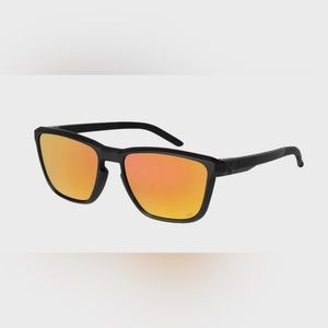 Black Frame Sunglasses with Orange Mirrored Lenses - Men
